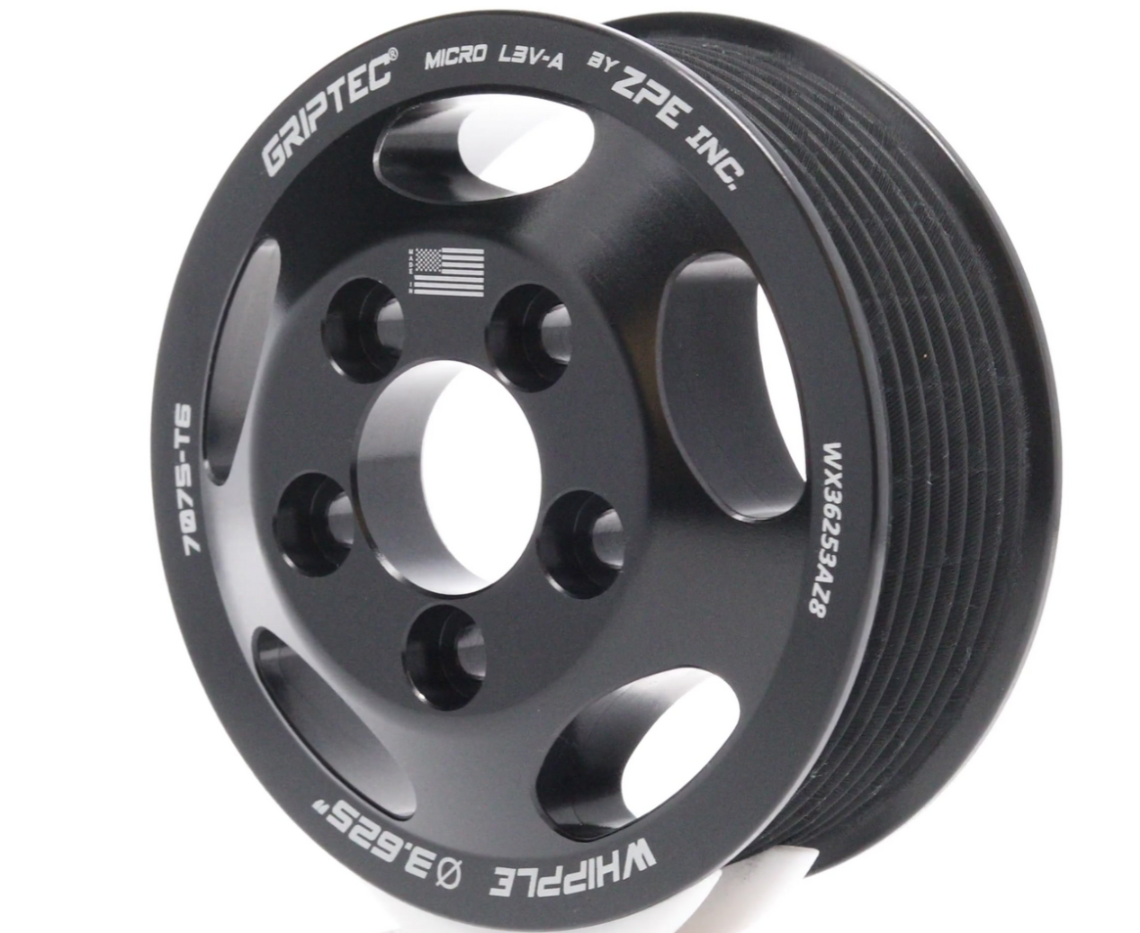 3.625" 8 Rib ZPE GripTec® Whipple 5 Bolt L3V-A Black Pulley Only